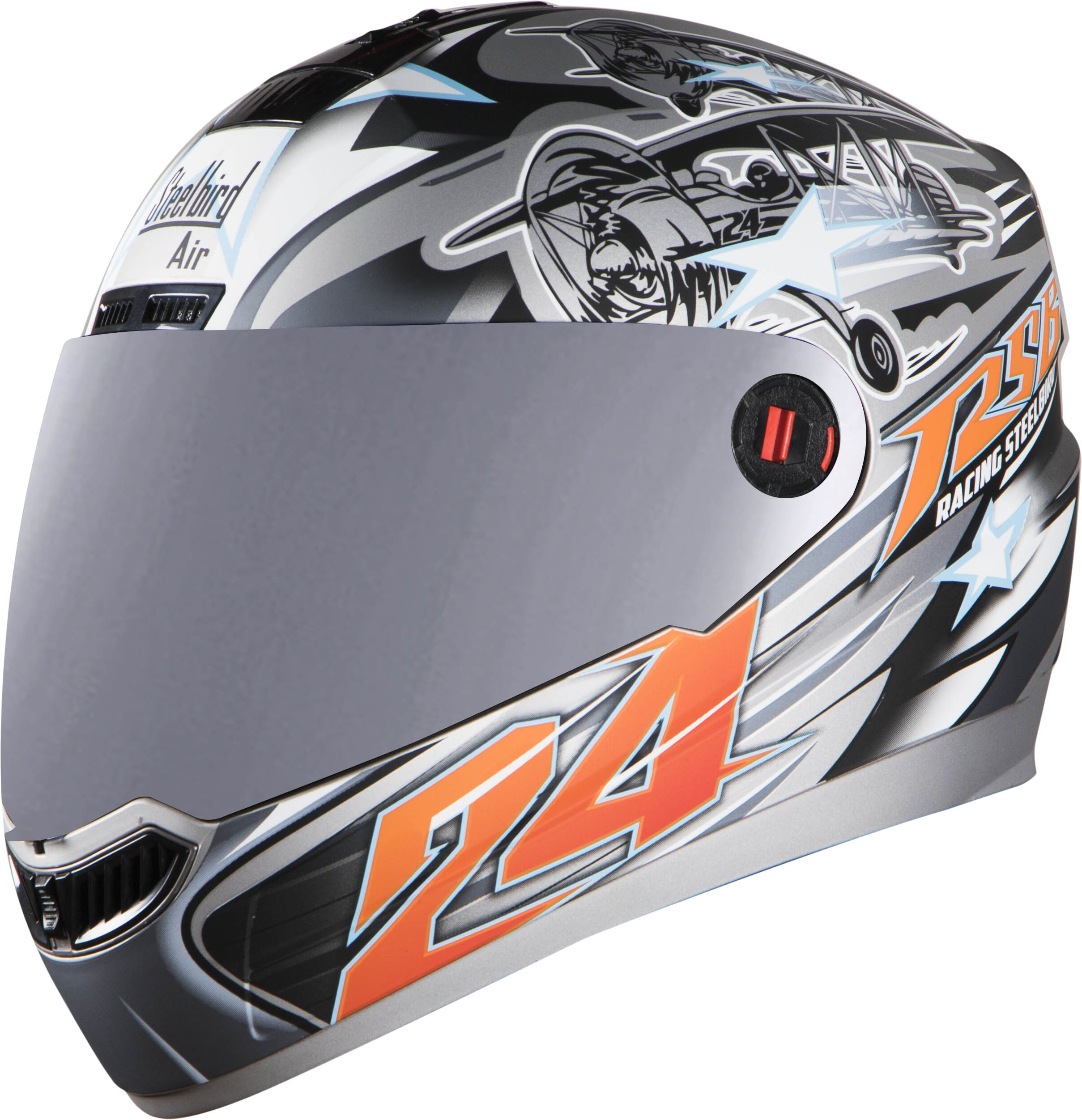 SBA-1 Hovering Mat Silver With Orange ( Fitted With Clear Visor  Extra Silver Chrome Visor Free)